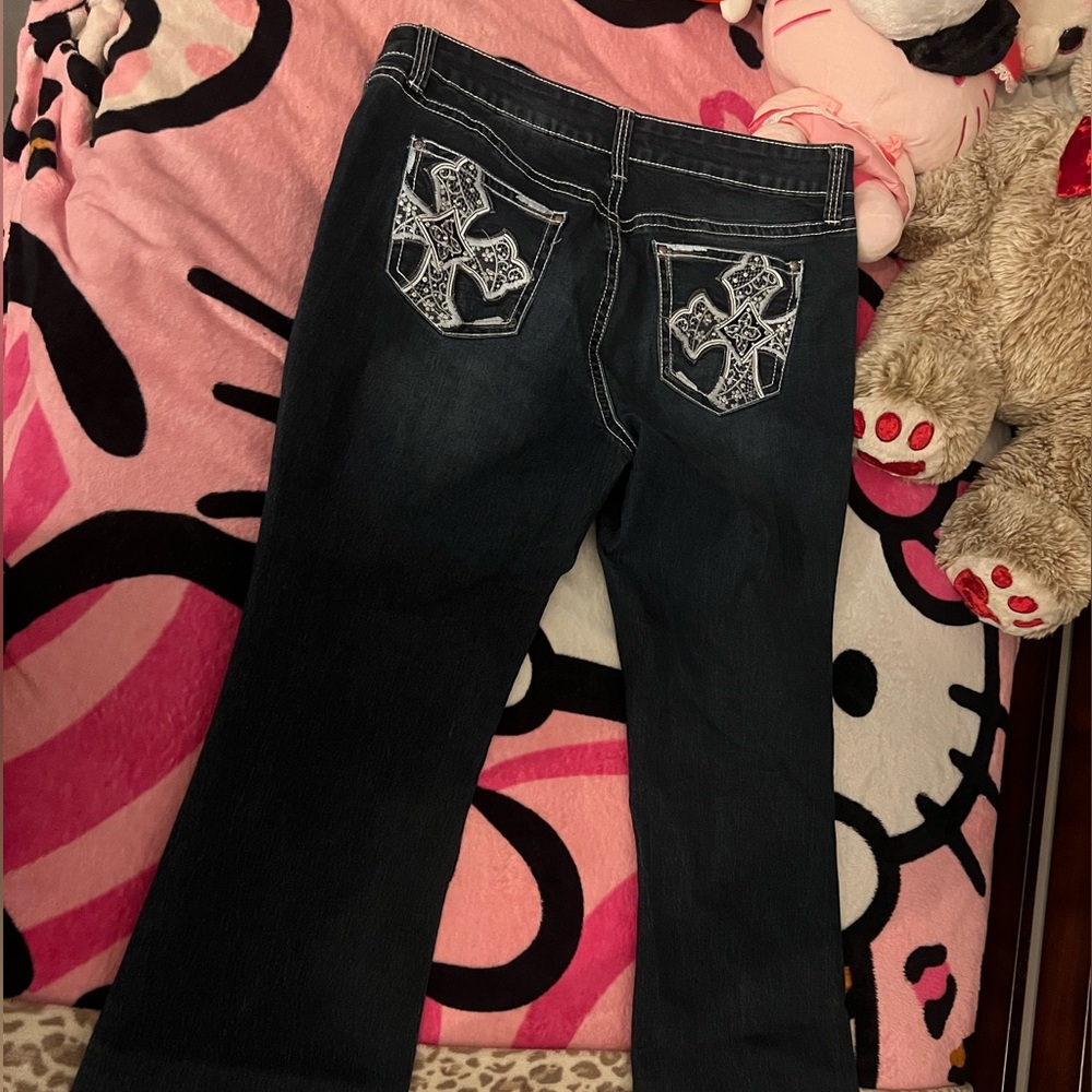 Black Boot Cut Jeans with Metallic Embellishments